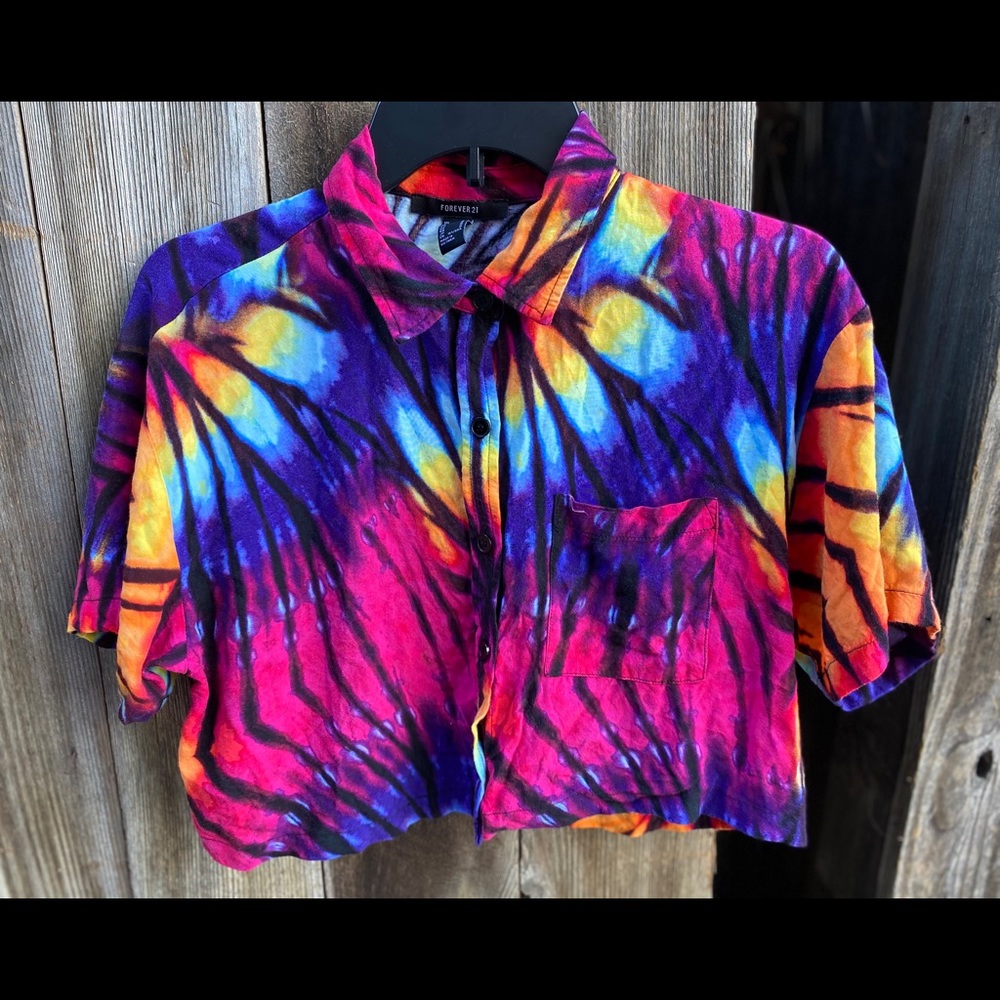 Button Down Crop Top Tie Dye
